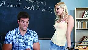 Slim saggy tit blonde seduces teacher for classroom dick ride