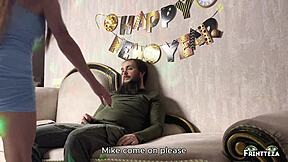 Petite milf uh deepthroats my huge cock n swallows cum down throat b4 new yr