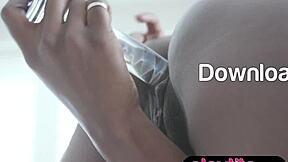 Petite Black MILF Strips Lingerie Masturbates Dildo Orgasm
