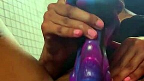 Latina freak orgasms hard stuffing monster vibrator in tight hairy pussy