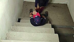 big ass stepsis gets roughly fucked by stepbro on the stairs moaning loud!