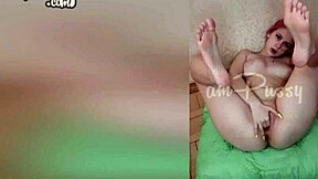 Crazy blonde teen fingers shaved pussy close-up on bedroom floor to orgasm