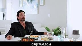 Strict stepdad punishes stepdaughter with orgy group handjob deepthroat