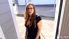 petite nerdy brunette kay lee does sloppy deepthroat glasses pov 😩