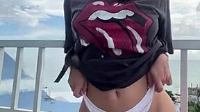 18yo slut films tight pussy masturbation for cuckold hubby outdoors!