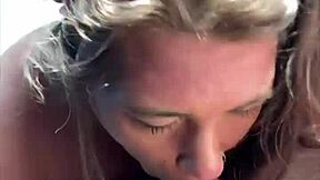 Topless Hooker Rubs Cum-Filled Mouth On Cock In Car