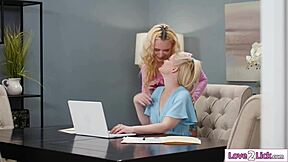 petite stepmom sneaks licks stepdaughter's hairy wet pussy secret