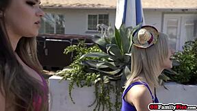 Bisexual Stepsisters Moan Wild on Stepbro's Big Cock FFM Threesome!