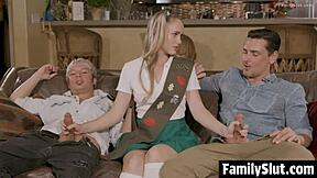 stepdaughter deepthroats daddy fast then takes doggy in 3some pov 😍