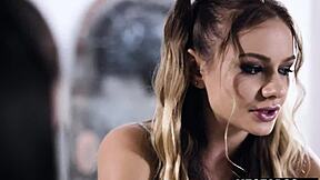 Petite latina teen feels guilty sucking stepdad and classmate cocks in threesome