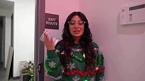 slutty coworker cami strella deepthroats at office christmas party