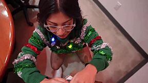 slutty coworker cami strella deepthroats at office christmas party