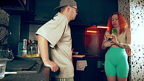 early morning kitchen fuck with pretty redhead teen from behind doggystyle then cowgirl orgasm