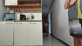 we almost got caught fucking in kitchen while hubby showered