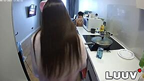 Luuv cooks topless dinner in kitchen homemade cam