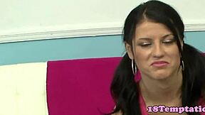 Teen strokes cock close-up during casting interview POV