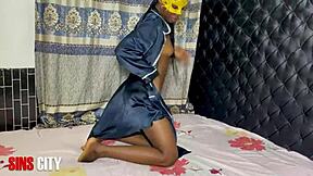 petite ebony takes massive black cock doggystyle bent over