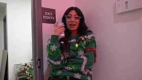 slutty coworker cami strella deepthroats at office christmas party