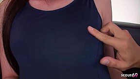 Petite Pigtail Asian Swimsuit Girl's First Dildo Orgasm Talk!