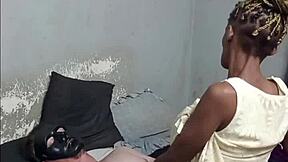 hottest black braided slut sucks masked white cock rides doggystyle