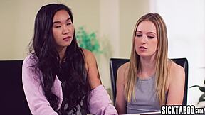 Kenzie Taylor fucks teen Asian Scarlett Sage and her husband in taboo counseling.