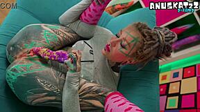 Skinny goth slut stretches pierced asshole with toys and fingers