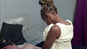 hottest black braided slut sucks masked white cock rides doggystyle