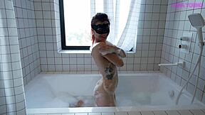 Pretty neighbor's tight ass pounded cum-covered in bathroom—naughty!