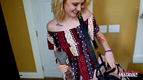 Petite tattooed blonde deepthroats before pussy gets wrecked hard