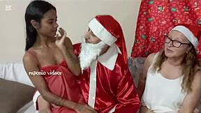 Santa catches granny and granddaughter with huge cock sack