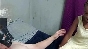 hottest black braided slut sucks masked white cock rides doggystyle