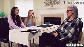 Kenzie Taylor fucks teen Asian Scarlett Sage and her husband in taboo counseling.
