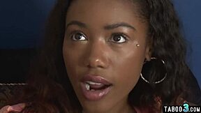 Black teen stepdaughter Chanell Heart craves big white cock focus