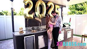 Tiny slut gags on huge cock then gets pussy stretched.