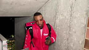 big ass black housewife pays horny delivery guy with rough interracial fuck.