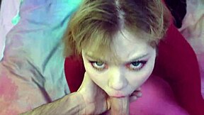 Cute teen chokes on deepthroat gagging cum in hardcore blowjob