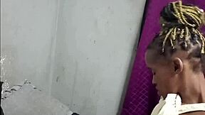 hottest black braided slut sucks masked white cock rides doggystyle