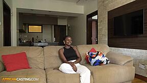 cute petite ebony amateur struggles with huge white cock