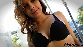 Young latina slurps daddy's monster cock in sloppy debut