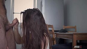 Erotic homemade brunette jessi q fucks on kitchen table with cumshot doggystyle pov tight pussy