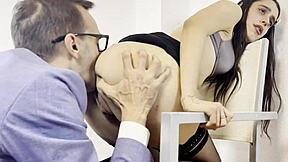 Briseida Myers rims huge cock hungrily in stockings close-up anal play