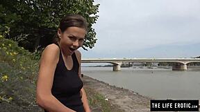 Cute jogger fingers herself outdoors almost gets caught!!