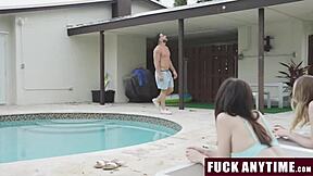 Lucky boyfriend joins girlfriend LICKING friend's pussy then fucks hard.