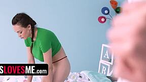 Stepbrother Juan eyes Rissa's big tits during her pigtail medical check fantasy