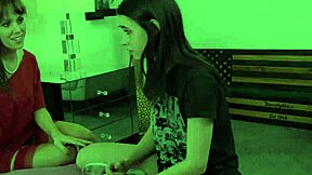 Lesbian milf fingers teen's small tits and tight pussy till she squirms