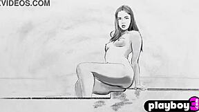 Petite brunette milf strips lingerie outdoors exposing small tits pussy for sexy playboy poses