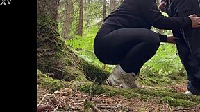 Chubby slut begs for quickie blowjob and deep anal fuck in forest