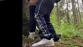 Chubby slut begs for quickie blowjob and deep anal fuck in forest