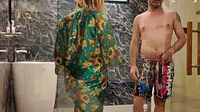 anal duo pounds in glass villa bathroom