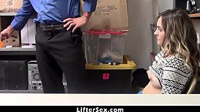 LOSS PREVENTION OFFICER TIES DOWN TEEN SHOPLIFTER FOR BIG COCK PUNISHMENT!